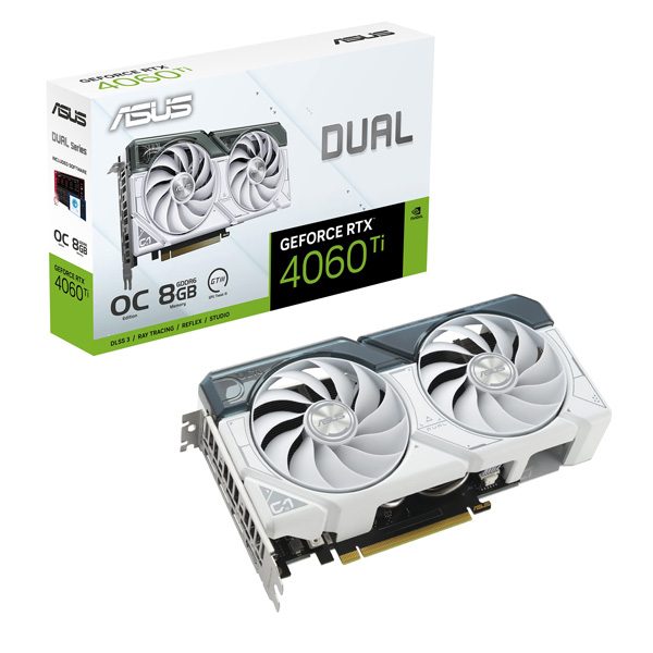 ASUS Dual Geforce RTX 4060 Ti White Oc Edition 8Gb Gddr6 Gaming Graphics Card with Two Powerful Axial-Tech Fans and A 2.5-Slot Design for Broad Compat ASUS